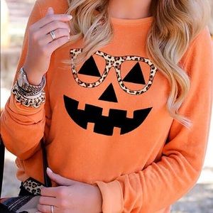 Halloween Pumpkin Cheetah Print Casual Top 🎃 Orange! Available in L & XL